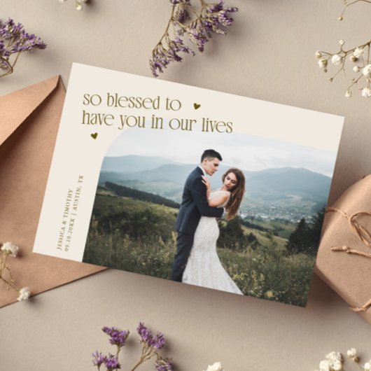 So Blessed Cream Wedding Photo Dankeskarte