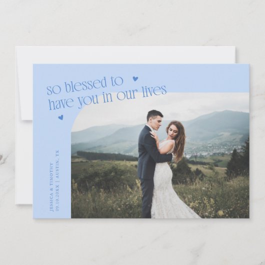 So Blessed Icy Blue Wedding Photo Dankeskarte (Vorderseite)