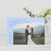 So Blessed Icy Blue Wedding Photo Dankeskarte (Stehend Vorderseite)