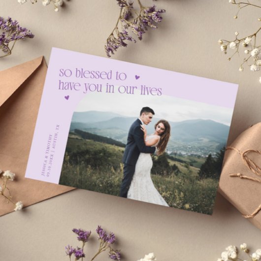 So Blessed Lilac Wedding Photo Dankeskarte