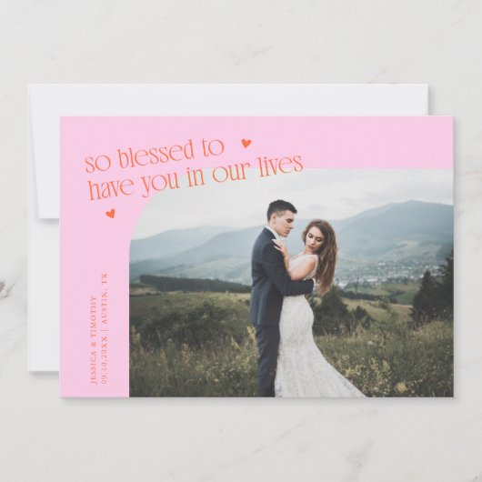 So Blessed Orange Pink Wedding Photo Dankeskarte (Vorderseite)
