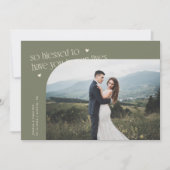 So Blessed Sage Green Wedding Photo Dankeskarte (Vorderseite)
