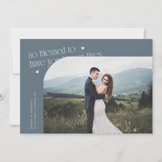 So Blessed Slate Blue Wedding Photo Dankeskarte (Vorderseite)