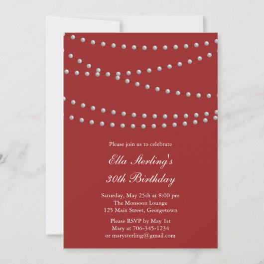 So Chic Pearls Birthday Invitation (rot) Einladung (Vorderseite)
