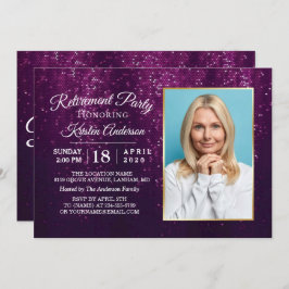 So elegant Lila Glitzer Gold Rentirement Party Einladung