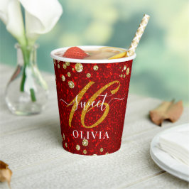 So Eleganter Roter Glitzer Sweet 16 16 Papierups Pappbecher
