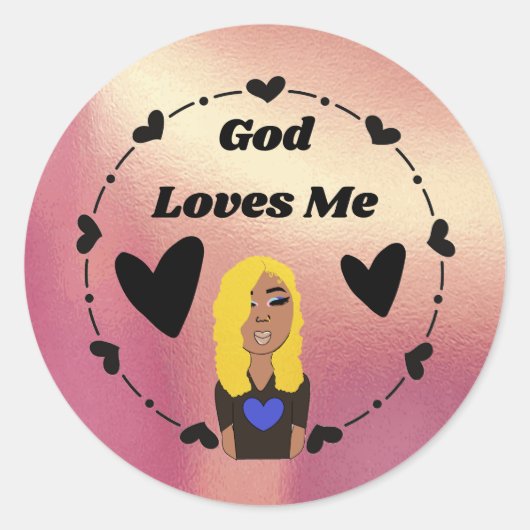 So Glam God Loves Me Fancy Classic Round Sticker (Vorderseite)