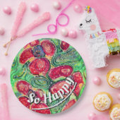 "So glücklich" Fantasie der Roten Blume Pappteller (Party)