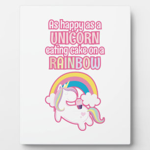 So glücklich wie ein Einhorn, der auf einem Regenb Fotoplatte