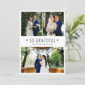So Grateful Modern Wedding Photo Thank You Card Dankeskarte (Stehend Vorderseite)