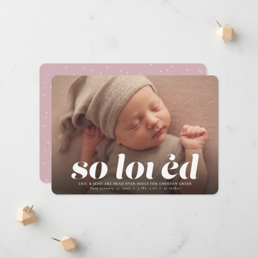 So liebte Valentinstag Foto rosa Geburt Ankündigung (Vorderseite/Rückseite Beispiel)