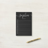 So listen Sie die schwarzen Anmerkungen zu Skripts Post-it Klebezettel (Auf Schreibtisch)