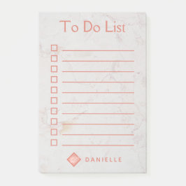 So listen Sie Rose Gold Marble Girly Pink Monogram Post-it Klebezettel