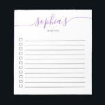 So listen Sie Skript Lila Notepad auf Notizblock<br><div class="desc">Einfache Liste mit Ihrem Namen und chic Skript.</div>