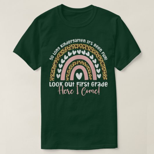 So Long Kindergarten 1. Klasse Rainbow Leopard Gra T-Shirt (Design vorne)