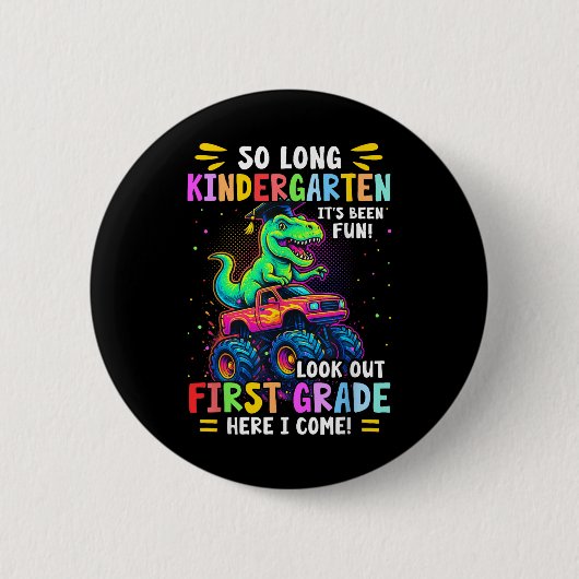 So Long Kindergarten Abschluss Monster Truck Dino Button (Vorderseite)