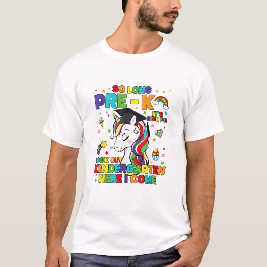 So Long Pre-K Kindergarten Here I Come Einhorn Gra T-Shirt (Vorderseite)