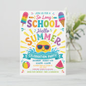 So Long Schule Hallo Sommer Bunte Poolparty Einladung (Stehend Vorderseite)