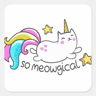 So Meowgical Niedlich Unicorn Kitty Glitzer Glitze Quadratischer Aufkleber