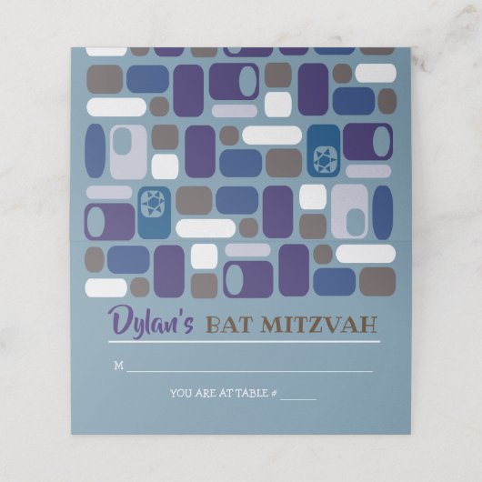 SO MOD Bar Bat Mitzvah Sitzescortkarte Platzkarte (Außenseite Aufgefaltet)