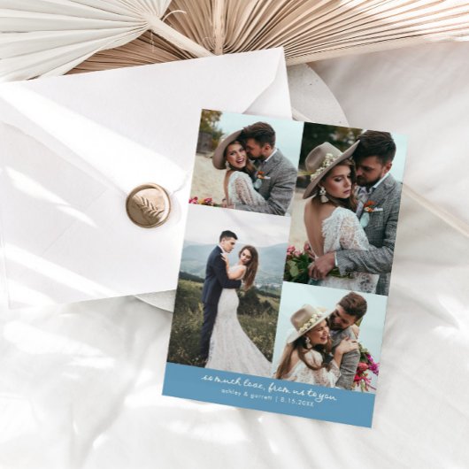 So Much Love Elegant Wedding Photo Denim Blue Dankeskarte