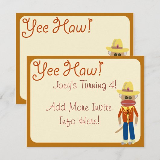 So Niedlich Cowboy Sock Monkey Einladung (Vorne/Hinten)