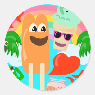 So Niedlich Sommer Liebe! Runder Aufkleber