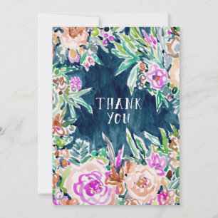SO REICH Farbige Blumen THANK YOU Flachkarte Dankeskarte