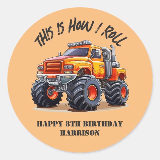 So Roll ich Monster Truck Geburtstag Runder Aufkleber (Vorderseite)