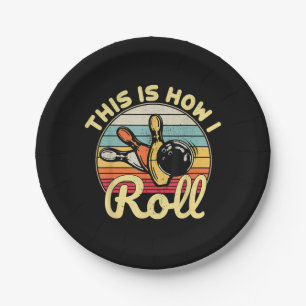 So Roll ich Retro Vintag Bowling Bowler Fu Pappteller