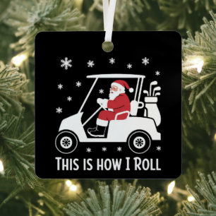 So rolle ich lustiger Weihnachtsmann fährt Golfcar Ornament Aus Metall