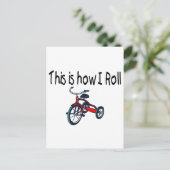 So rolle ich (rotes Dreirad) Postkarte (Stehend Vorderseite)