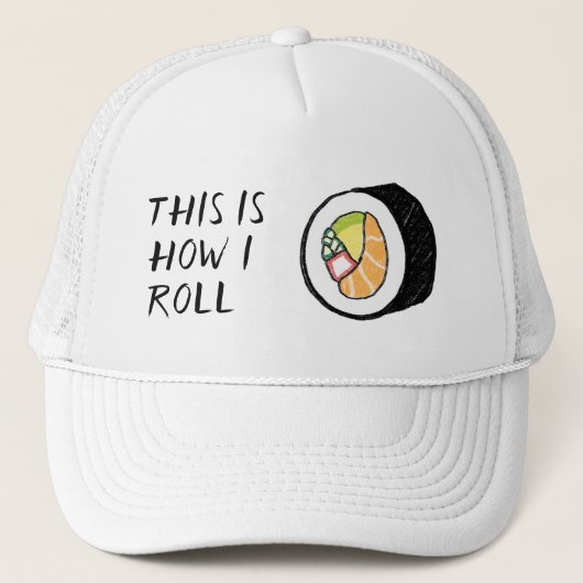 "So rolle ich" Sushi Roll Illustration Niedlich Truckerkappe (Vorderseite)