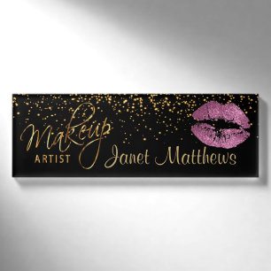 So rosa Glitzer-Lippen und elegantes Gold Namenschild