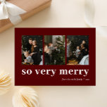So sehr froh Red Modern 3 Foto Collage Feiertagskarte<br><div class="desc">So sehr Merry Red Gold Moderne 3 Foto Collage Holiday Card. Senden Sie Ihren personalisierten und individuell gestaltbaren Urlaub an Freunde,  Kollegen und Familie in schlichten,  eleganten und modernen Foto Design festliche,  natürliche minimalistische Stilkarten! Unter der Kalligrafie finden Sie Ihre persönliche Grußbotschaft in der modernen Typografie.</div>