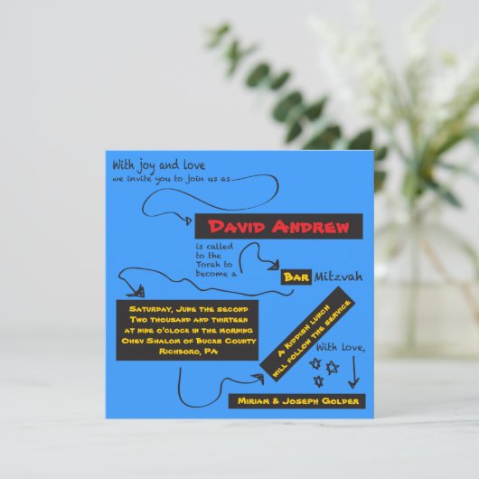 SO SEHR LÄSSIGE Bar Bat Mitzvah Einladung (Stehend Vorderseite)