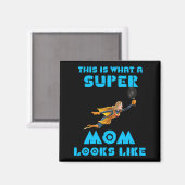 So sieht eine Super-Mama mit blauem Text aus Magnet (Vorderseite/Rückseite)