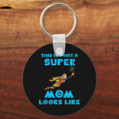 So sieht eine Super-Mama mit blauem Text aus Schlüsselanhänger (Vorderseite)