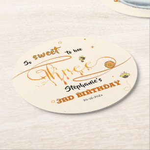 So süß, drei zu sein, süße Honigbiene 3. Geburtsta Runder Pappuntersetzer