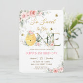 So süß, eine Biene zu sein rosa Blüte 1. Geburtsta Einladung (Stehend Vorderseite)