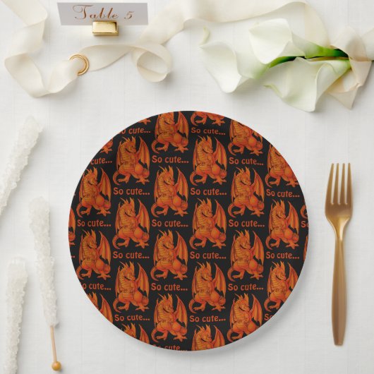 So süßer orangefarbener Drache Pappteller (Hochzeit)
