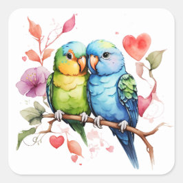 So Sweet Love Birds Quadratischer Aufkleber