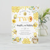 So Sweet To Be Two Honey Bee 2nd Birthday Einladung (Stehend Vorderseite)
