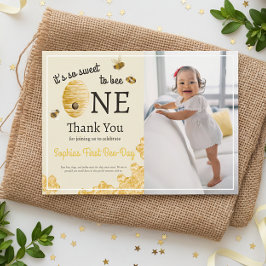 So Sweet To Bee One 1st Birthday Honey Bee Photo Dankeskarte