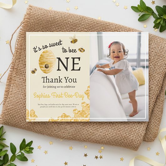 So Sweet To Bee One 1st Birthday Honey Bee Photo Dankeskarte