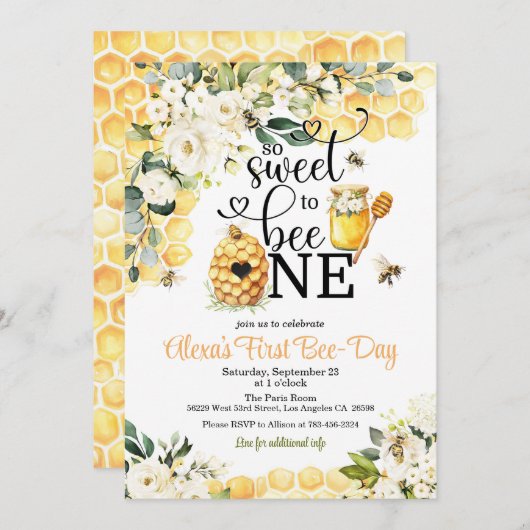 So Sweet to Bee One 1st Birthday Invitation Einladung (Vorne/Hinten)