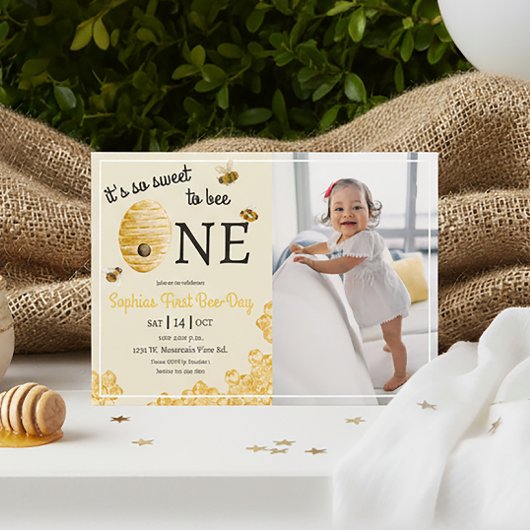So Sweet To Bee One Honeycomb First Birthday Photo Einladung