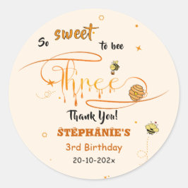 So Sweet To Bee Three Cute Honey Bee 3rd Birthday Runder Aufkleber