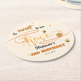 So Sweet To Bee Three Cute Honey Bee 3rd Birthday Runder Pappuntersetzer