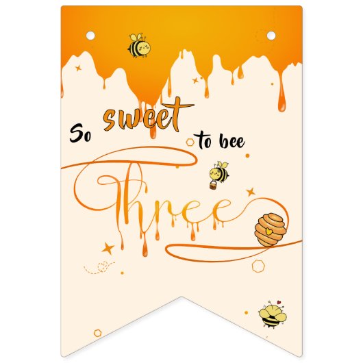 So Sweet To Bee Three Cute Honey Bee 3rd Birthday Wimpelkette (Erste Fahne)